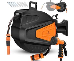 KESSER® Enrollador de mangueras Agua | Ducha de mano múltiple | Giratorio 180° | Tapón de rebobinado | Montaje en la pared | Caja de mangueras de pared | Manguera de jardín, naranja 30 M