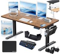 KESSER® Escritorio eléctrico Regulable en Altura, Escritorio Ergonómico de Bipedestación, Control de Memoria de 3 Funciones, Incl. Ruedas de 360° y Puerto de Carga USB, 120x60 cm - Marrón