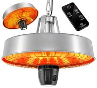 KESSER Estufa de techo con infrarrojos de 2500 W, con mando a distancia, calentador de cuarzo, luz LED, techo, con cadena y mosquetón, elemento calefactor de carbono