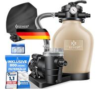 KESSER Filtro de arena + bolas de filtro de 700 g para reemplazar 25 kg de arena de filtro de 7 vías, válvula con indicador de presión, filtro de piscina de 10 m³/h, sistema de filtro para piscina de