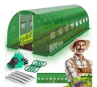 KESSER® Invernadero Estable con 16 Ventanas con mosquitera y Puerta, túnel de jardín con Marco de Acero galvanizado, 170 g/m², Incluye Guantes y Cuerdas, 800 x 300 cm, Color Verde