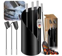 KESSER® Juego de chimenea de 4 piezas - diseño moderno, revestido, juego de chimenea compuesto por 4 piezas: escoba, pala, atizador, soporte mangos de acero inoxidable, negro
