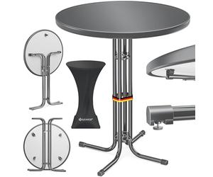 KESSER Mesa alta plegable para gastro, placa de acero inoxidable con recubrimiento en polvo, patas regulables, mesa de fiesta de 60 cm de diámetro, para interior y exterior, mesa de recepción con