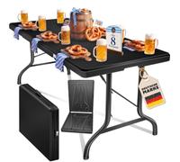 KESSER Mesa de buffet plegable de plástico, 183 x 76 cm, mesa de camping, mesa de fiesta, mesa plegable para jardín, terraza y balcón, plegable para 6 personas, incluye asa (negro)