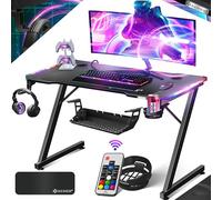 KESSER® Mesa Gaming | 100 x 60 cm | Incl. LED | Escritorio para Gamer en Forma de Z | Soporte para Auriculares | Mesa ergonómica para Ordenador | In lfombrilla de ratón y Soporte