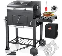 KESSER® Parilla de Carbón con Carrito Grill con Tapa, Ruedas, Mango de Acero Inoxidable | Barbacoa, Cepillo, Cubierta y Termómetro Carbón Wagen Grande BBQ Barbacoa Camping, Jardín XL Gris
