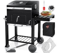 KESSER® Parilla de Carbón con Carrito Grill con Tapa, Ruedas, Mango de Acero Inoxidable | Barbacoa, Cepillo, Cubierta y Termómetro Carbón Wagen Grande BBQ Barbacoa Camping, Jardín XL Negro