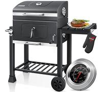 KESSER® Parilla de Carbón con Carrito Grill con Tapa, Ruedas, Mango de Acero Inoxidable | Barbacoa y Termómetro Carbón Grande BBQ Asador Camping, Terraza, Jardín XL Gris