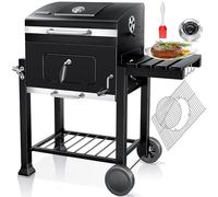 KESSER® Parilla de Carbón con Carrito Grill con Tapa, Ruedas, Mango de Acero Inoxidable | Barbacoa y Termómetro Carbón Grande BBQ Asador Camping, Terraza, Jardín XL Negro
