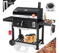 KESSER® Parilla de Carbón con Carrito Grill con Tapa, Ruedas, Mango de Acero Inoxidable | Barbacoa y Termómetro Carbón Grande BBQ Asador Camping, Terraza, Jardín XXL Negro