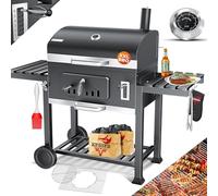 KESSER® Parilla de Carbón con Carrito Grill con Tapa, Ruedas, Mango de Acero Inoxidable | Barbacoa y Termómetro Carbón Grande BBQ Asador Camping, Terraza, Jardín XXL Gris