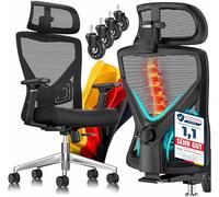 KESSER® Silla giratoria con reposabrazos ajustables y soporte lumbar, ejecutiva ergonómica con reposacabezas