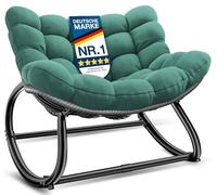 KESSER® Silla mecedora XXL para exteriores, ergonómica, con cojín para interior y exterior, sillón de relax, jardín, balcón, silla de jardín, silla de jardín, resistente a la intemperie, cómoda