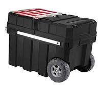Keter 17191709 Tool Box with Lock, durable plastic construction, large rubber wheels for all terrains, and comfortable rubber grip handle for easy transport, perfect as a hard case for organizing