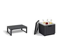 Keter 232300 Mimbre Efecto 'Allibert Lyon - Comedor/Mesa De Café - Negro/Grafito + Ice Cube Mesa Nevera para Jardín, Grafito
