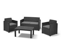 Keter Allibert by Merano - Juego de Muebles de jardín (plástico, Incluye Cojines de Asiento, 4 Piezas, 2 sillones, sofá y Mesa), Color Gris