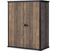 Keter, armario de jardín de plástico, modelo Signature, color nogal, dimensiones 140 x 73,6 x 170,4 cm, color marrón, aspecto de madera