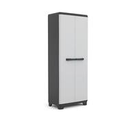 Keter Armario Linear Alto|Armario Alto de almacenaje|Resina|2 Puertas y 3 baldas|Color Negro/Gris,Tiradores En Azul|68 x 39 x 173 cm