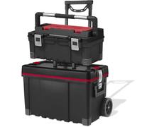 Keter- Carro de Herramientas Vertical + Caja de Herramientas, 22 y 26 Pulgadas, Negro, Rojo, Talla única