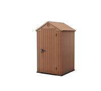 Keter Caseta de jardín Darwin 4 x 4, Acabado Efecto Madera, Color marrón, 1,4 m², 125,8 x 117 x 205 cm