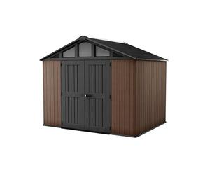 Keter Caseta Jardin Exterior Resina Stronghold 10x8,7,4 m2,Efecto Madera | 305x243x251 cm,Color Marrón,sistema de ventilación, Puerta, Resistente al Agua
