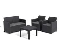 Keter Conjunto de Jardín Resina Alice 4 Plazas y Mesa Auxiliar | 119x59x59 cm, Color Negro, Cojines incluidos, Posibilidad de 2 configuraciones de Montaje