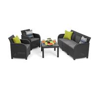 Keter - Conjunto de Jardín Sanremo con Dos sillones y sofá de 3 plazas con Mesa Auxiliar, Resina imitación ratán Trenzado.