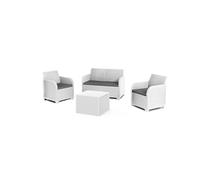 KETER Conjunto de Jardín Sanremo con Dos sillones y sofá de 2 plazas con Mesa Auxiliar, Resina imitación ratán Trenzado, Color Blanco
