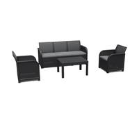 KETER Conjunto de Jardín Sanremo con Dos sillones y sofá de 3 plazas con Mesa Auxiliar, Resina imitación ratán Trenzado.