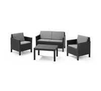 KETER Conjunto de Jardín terraza balcón CHICAGO grafito cojines Mesa 78x58.5x43, Silla/Sillón 64.5x64.5x75.5, Sofá 126x64.5x75.5 AnxPxAl cm