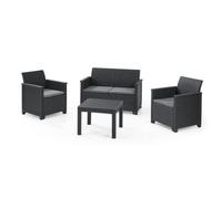 Keter Conjunto De Jardín Terraza Emma Sofá + Sillas Sillones + Mesa Cojines Grafito Mesa 58.5x58.5x43; Sillas 63x65x74 ; Sofa 113x65x74 Anxpxal Cm