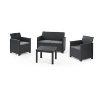KETER Conjunto de Jardín terraza EMMA sofá + sillas sillones + mesa cojines grafito Mesa 58.5x58.5x43; Sillas 63x65x74 ; Sofa 113x65x74 AnxPxAl cm