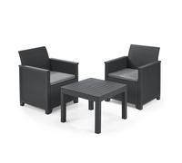 KETER Conjunto de terraza Jardín EMMA cojines grafito Mesa 58,5x58,5x43; Silla/Sillón 63x65x74; Sofá 113x65x74 AnxPxAl cm