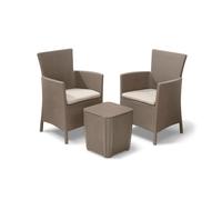 KETER Conjunto Sillón y Mesa IOWA CAPUCCINO balcón Terraza Jardín Exterior resina con Cojines silla (2x): 62 x 60 x 89 , mesa: 39 x 39 x 42 cm
