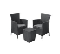 KETER Conjunto Sillón y Mesa IOWA GRIS balcón Terraza Jardín Exterior resina con Cojines silla (2x): 62 x 60 x 89 , mesa: 39 x 39 x 42 cm
