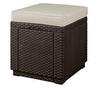 Keter Cube with Cushion Taburete con espacio de almacenamiento, incluye cojín, 42 x 42 x 39 cm, marrón/beige, 258810