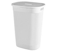 Curver – Cesto ropa sucia Filo 55 L, 70% reciclado, asas, resistente al agua – Blanco/Marrón/Gris