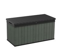 Keter Darwin 511L - Caja de almacenamiento para muebles de jardín al aire libre, aspecto y tacto de madera Evotech+ verde, no se decolora, resistente a todo tipo de clima, segura y segura, cero