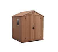 Keter Darwin - Cobertizo de Almacenamiento de jardín de Doble Puerta Apex para Exteriores, 6 x 6 pies, Color marrón Evotech+, Aspecto y Tacto de Madera, no se decolora, Resistente a Todo Tipo de