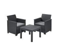 Keter Conjunto De Terraza Jardín Emma Cojines Grafito Mesa 58,5x58,5x43; Silla/sillón 63x65x74; Sofá 113x65x74 Anxpxal Cm