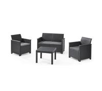 KETER Conjunto de Jardín terraza EMMA sofá + sillas sillones + mesa cojines grafito Mesa 58.5x58.5x43; Sillas 63x65x74 ; Sofa 113x65x74 AnxPxAl cm