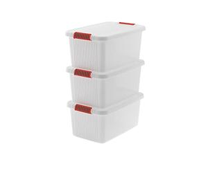 Keter Juego de 3 Cajas organizadoras de Plástico con Tapa K-Latch L, Transparentes, Equipadas con Asas, Ideales para Ropa y Almacenamiento, Aptas para Armarios y Garajes, 43 L, 59x39x28 cm