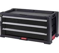 Keter - Juego de 3 cajones extensible para herramientas pequeñas y grandes, ruedas giratorias extraíbles con frenos, cierre centralizado, 56,2 x 28,9 x 26,2 cm, color negro