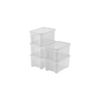 Keter Juego de 5 Cajas organizadoras de plástico con tapa T Box XS, transparentes, ideales para ropa, zapatos y almacenamiento, aptas para armarios y garajes, 14 L, 38 x 26 x 19 cm