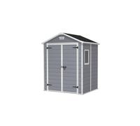 Keter Manor 6X5 - Caseta de jardín, 185x152x226 cm y 2,5m2, Suelo, Sistema de ventilación, Puerta y Ventana, Resistente al Agua, Color Gris
