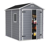 Keter Manor 6x8 - Caseta de jardín, 185,8x236,8x227 cm y 3,9m2, Suelo, Sistema de ventilación, Puerta y Ventana, Resistente al Agua, Color Gris