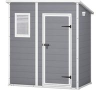 Keter Manor Pent 4X6 - Caseta de jardín, 183,5x111x200,5 cm y 1,8m2, Suelo, Sistema de ventilación, Puerta y Ventana, Resistente al Agua, Color Gris