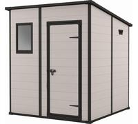 Keter Manor Pent, modelo 6x6, imagen individual, techo a dos aguas, color marrón, 1 puerta, acero, 75 kg/m²