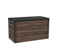 Keter Rosewood- Arcón exterior, Baúl almacenaje, Capacidad 575L, Resina, Color marrón, Efecto madera, Ordenación jardín y terraza, 155 x 71 x 73cm