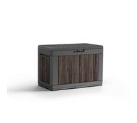 Keter Signature Kentwood - Caja de almacenamiento para jardín al aire libre de 190 L, palisandro, almacenamiento compacto y resistente a la intemperie con tapa con cerradura y diseño multifuncional